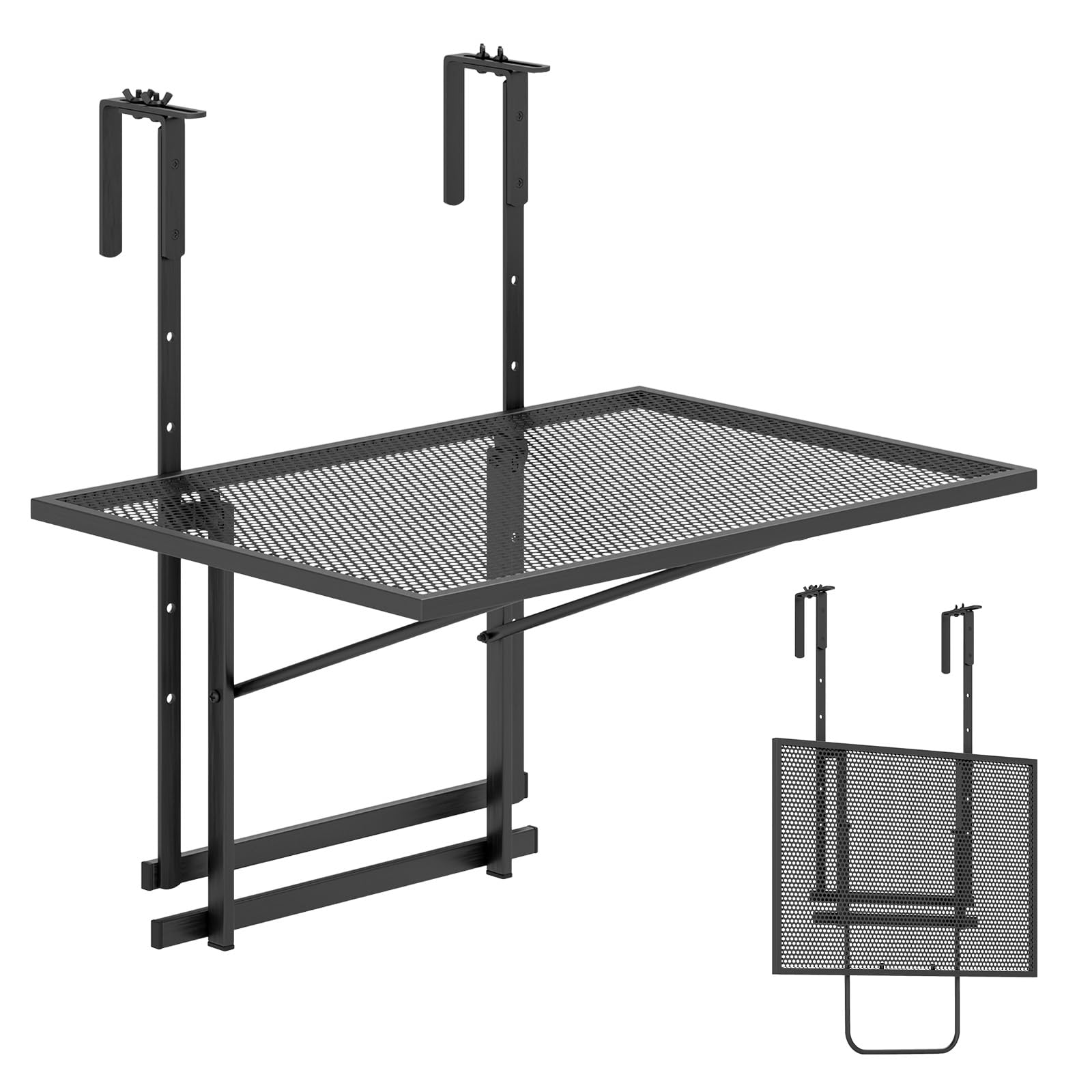 

COSTWAY Складная подставка для растений, регулируемая по весу 20 кг, для балконных перил, подвесная уличная, для перил, веранды, черная вешалка, железо, вместимость, высота, столы, террасы, чёрный