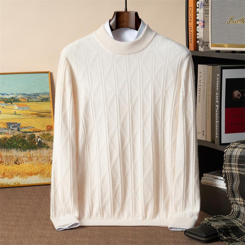 Twelve-pin yarn jacquard semi-turtleneck cashmere sweater men s warm inner with cashmere sweater knitted sweater S