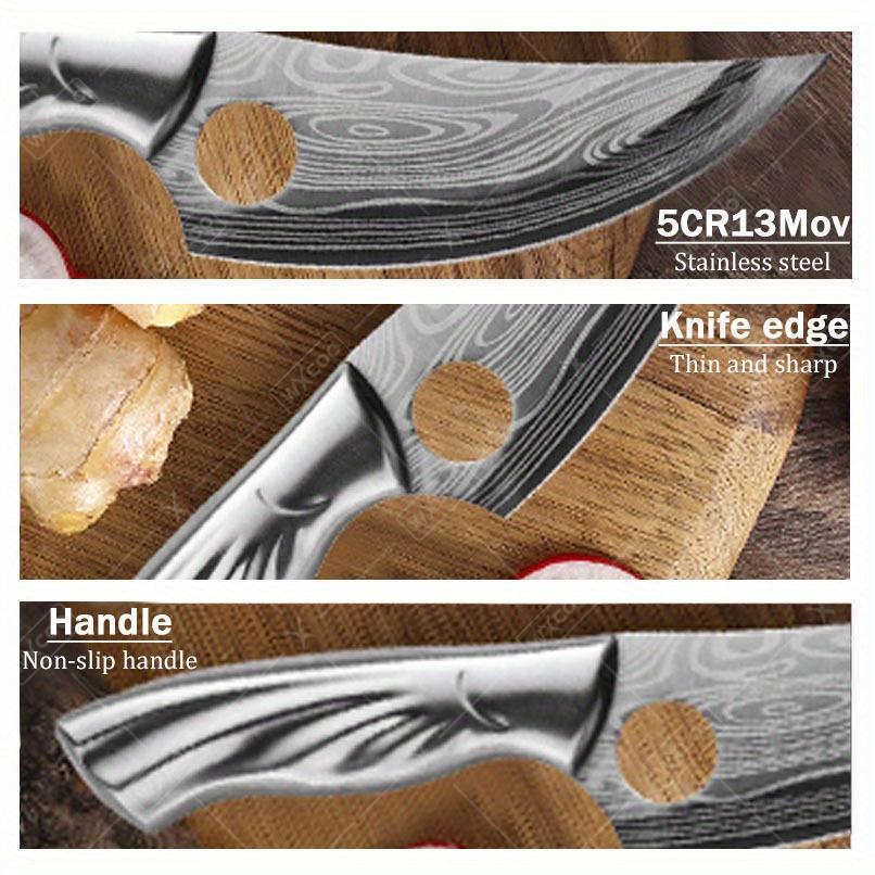 Stainless Steel Utility Knife Boning Knife with Cover Damascus Laser Chef Knife Meat Cutting Cooking Cleaver for Kitchen