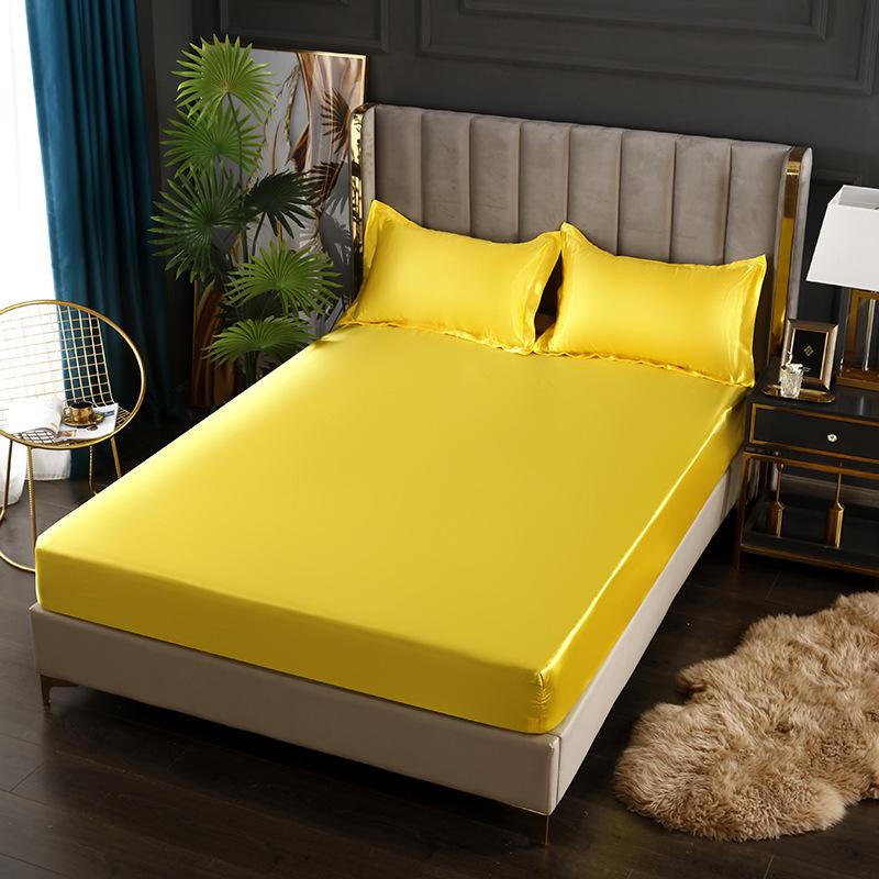 Ice Silk Satin Bed Sheets: Solid Color Three-Piece Set – Imitation Silk Mattress Protector.