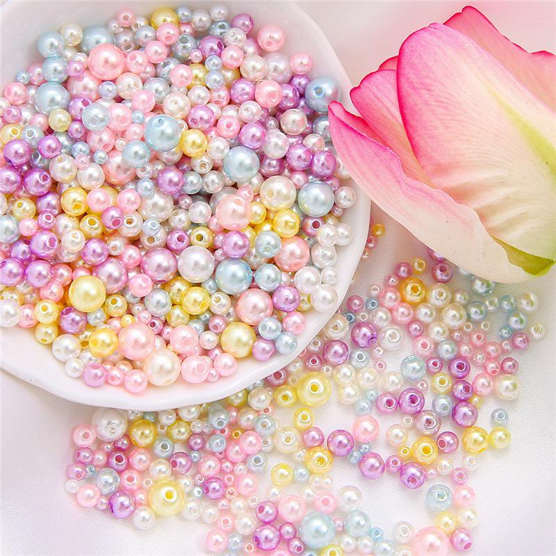 Iridescent ABS Imitation Pearl Round Beads for DIY Decoration and Macaron Makeup Box Filling