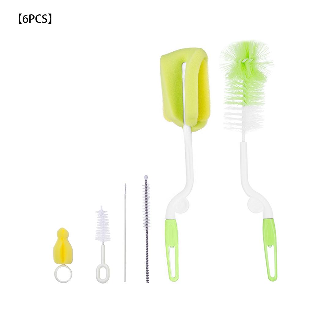 

6 Pcs/set Bottle Brush Set Milk Bottle Straw Cleaning Nylon Sponge Brush Kit зелёный
