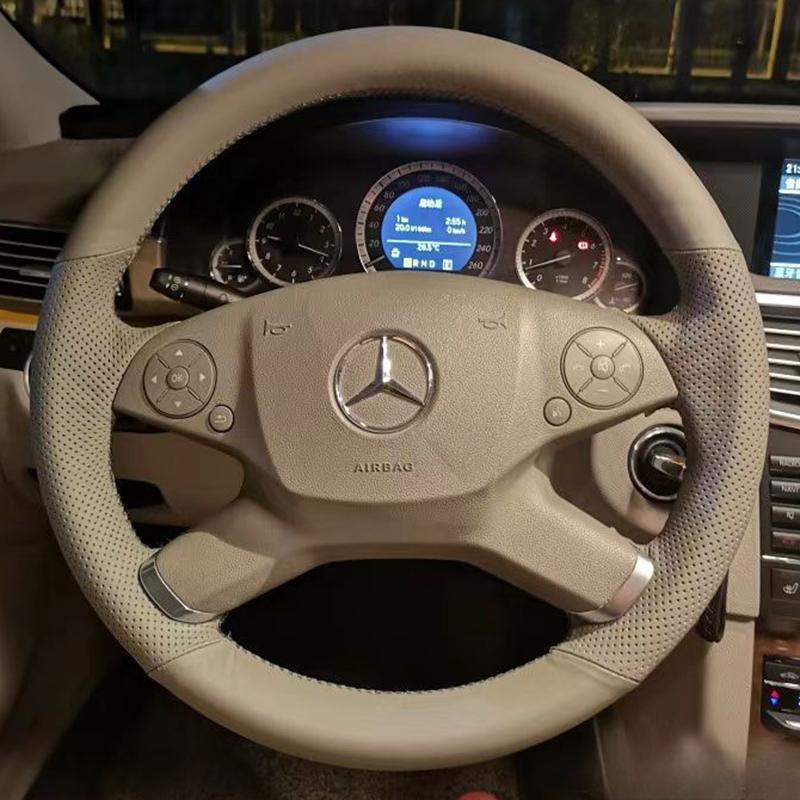 

Hand-stitched Non-Slip Beige Leather Car Steering Wheel Cover for Mercedes Benz E-Class W212 E 300 260 200 2009-2013 1
