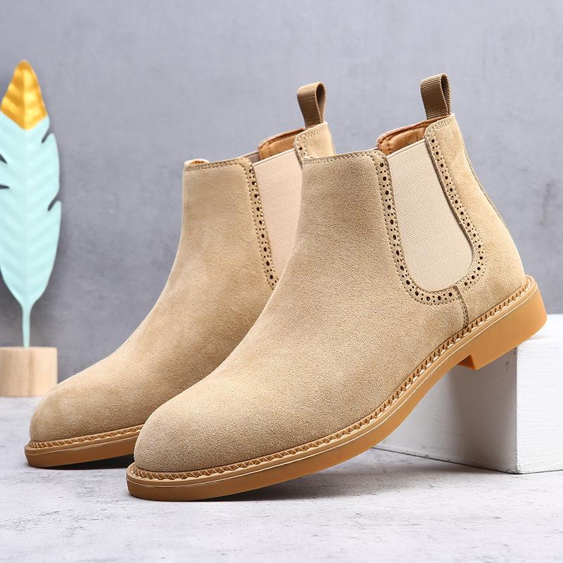 Fashion Korean Solid Color Cow Suede Ankle Boots for Men Fashion Casual Autumn New Designer Shoes Male Retro Big Size Chelsea Boots Man