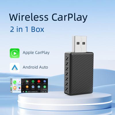 Wireless CarPlay 2 In 1 Box Plug and Play Fashionable and Portable CarPlay and Android Auto AI 5GHz WiFi5 Transmission Speed