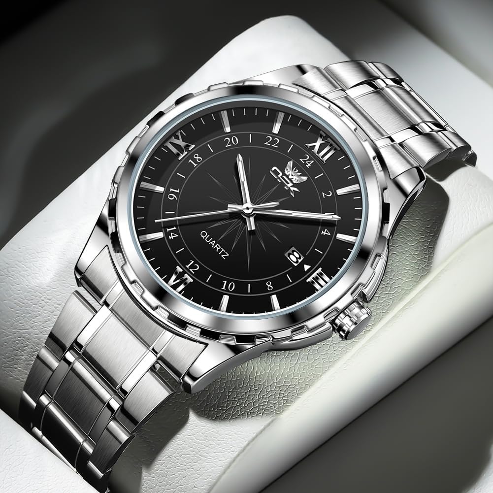 OPK Quartz Stainless Date Black Men's Watch, Stylish, Fashionable, Classic, Steel, Display, Waterproof, Luminous,