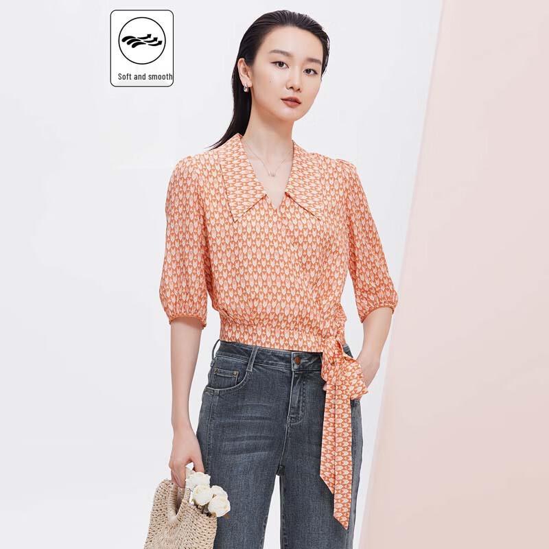 JESSIE Designer Ribbon-Waist V-Neck Blouse XL