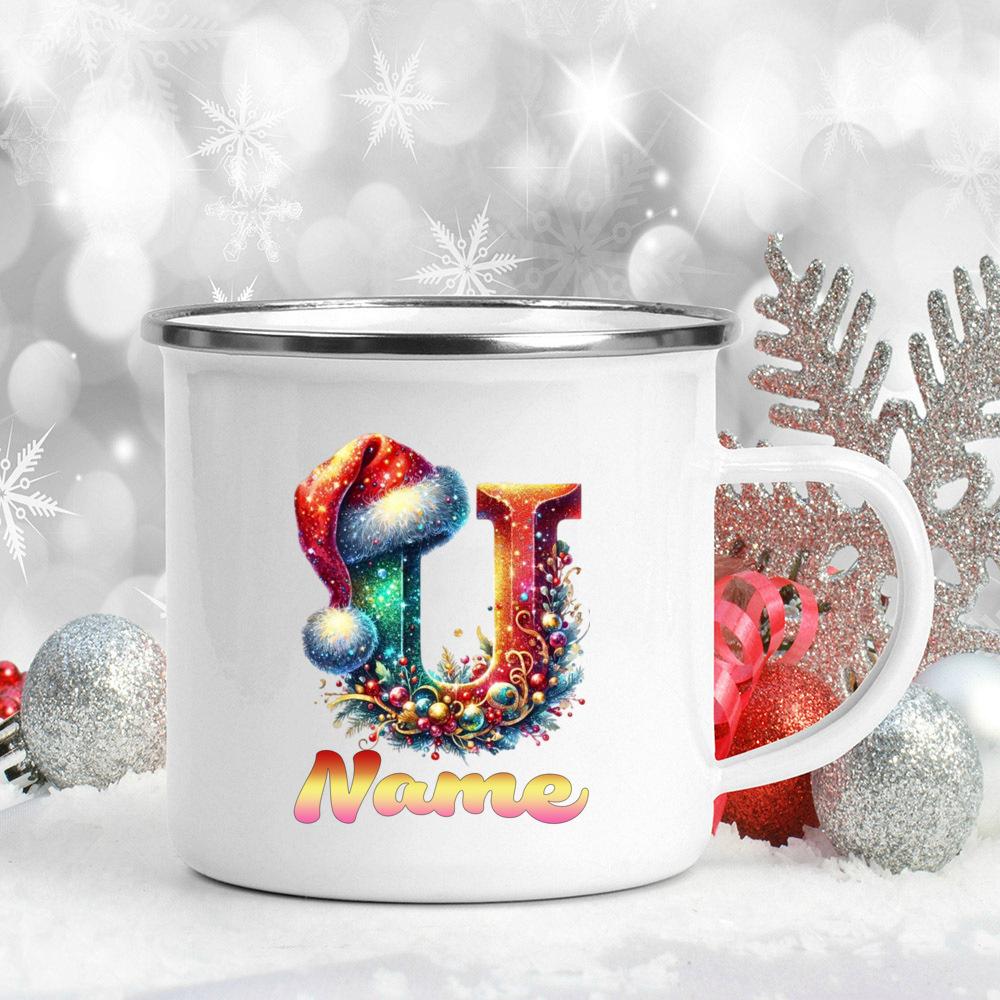 Personalized Cup Custom Name 26 Letter Juice Coffee Enamel Cups Large Capacity Mugs Christmas Gifts