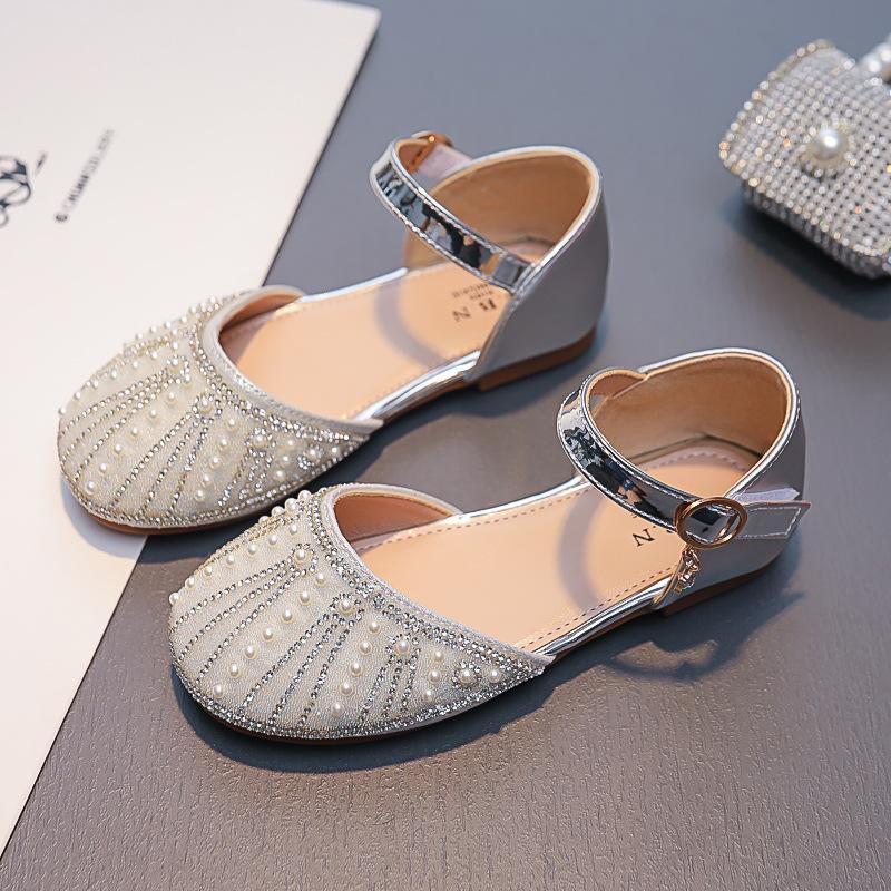 

Девочки Сандалии Баотоу Модные Мягкая Подошва Туфли Принцессы для Танцев Маленькие Дети Туфли для Выступлений Весна/Лето Сандалии со Стразами и Жемчугом 36 insole 21.8cm