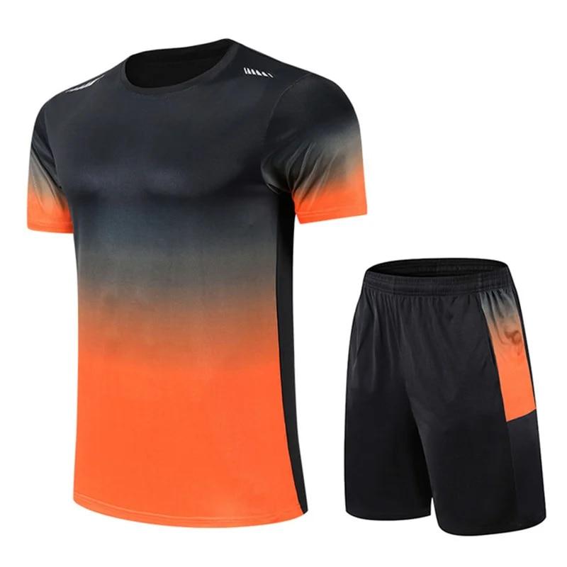 Sommer-Sportbekleidung für Herren, mit Farbverlauf bedruckt, Badminton-Set, Outdoor-Lauf-T-Shirt und Shorts, bequeme und atmungsaktive Kleidung