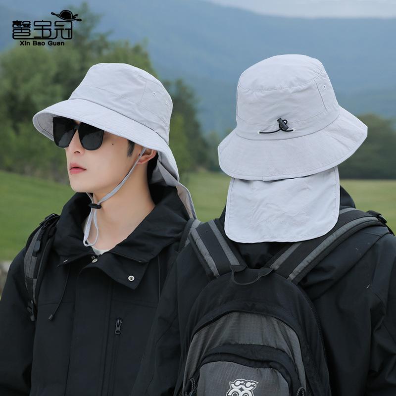 Big Eaves Shawl Bucket Hat Men's Summer Outdoor Fishing Mountaineering Shading Sun Protection Hat Foldable Bag Hat Women