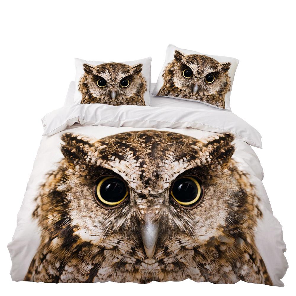 Black Owl King Queen Duvet Cover Moon Safari Bird Animal Bedding Set Lovely Wildlife Quilt Cover Grey Polyester Comforter Cover