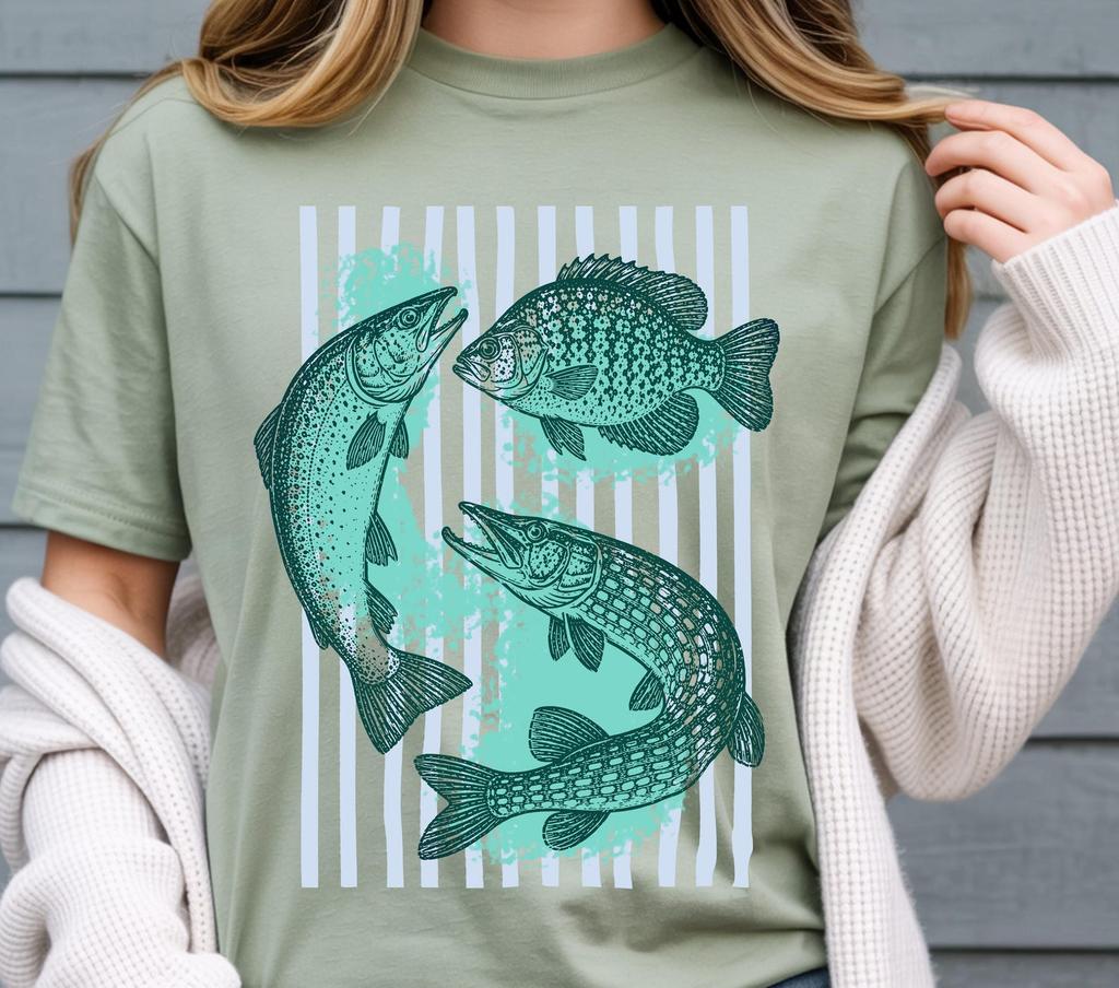 Comfort Colors Tropical Fish Tee, Handmade Fisherman Summer T shirt, Trendy Striped Fishing Shirt, Trendy Summer Fish Tee Shirt