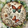 1pc Vintage Butterfly Wreath Metal Tin Sign 8x8 Inch Retro Round Wall Decor Home Kitchen Art