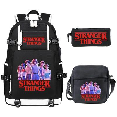 Set de 3 Piezas Stranger Things Mochila Infantil Estuche Bolso de Hombro Material Escolar Merchandising Oficial