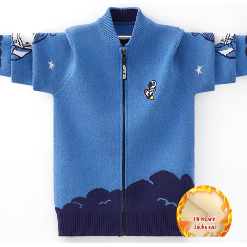 Boys' & Girls' Zip-Up Baseball Jacket, Fleece-Lined Knitted Cardigan for Kids, Spring/Autumn Style