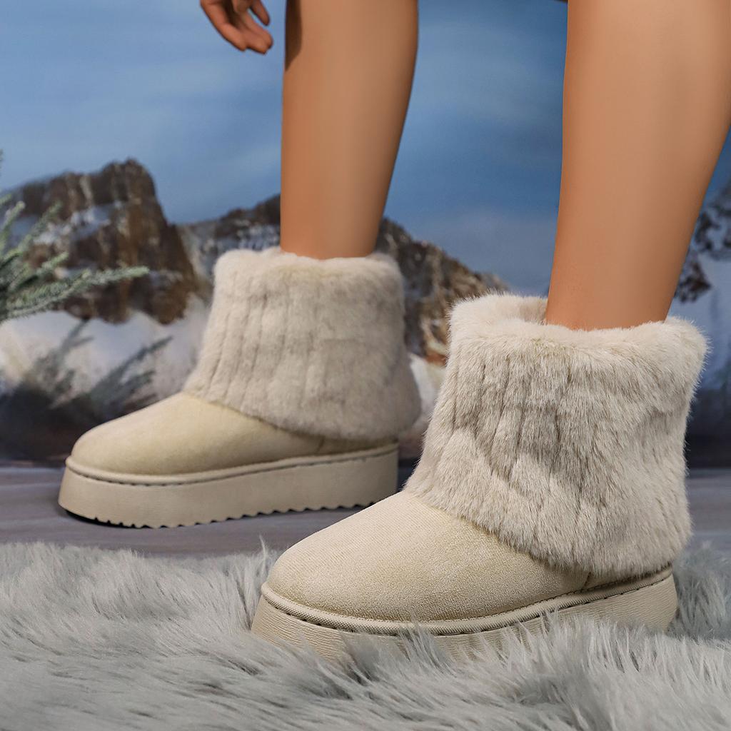 Women's Thick-Soled Snow Boots 2025 Winter New Style Fashionable Fleece-Lined Warm Mid-Calf Boots Turned-Up Legs with Fur Trim