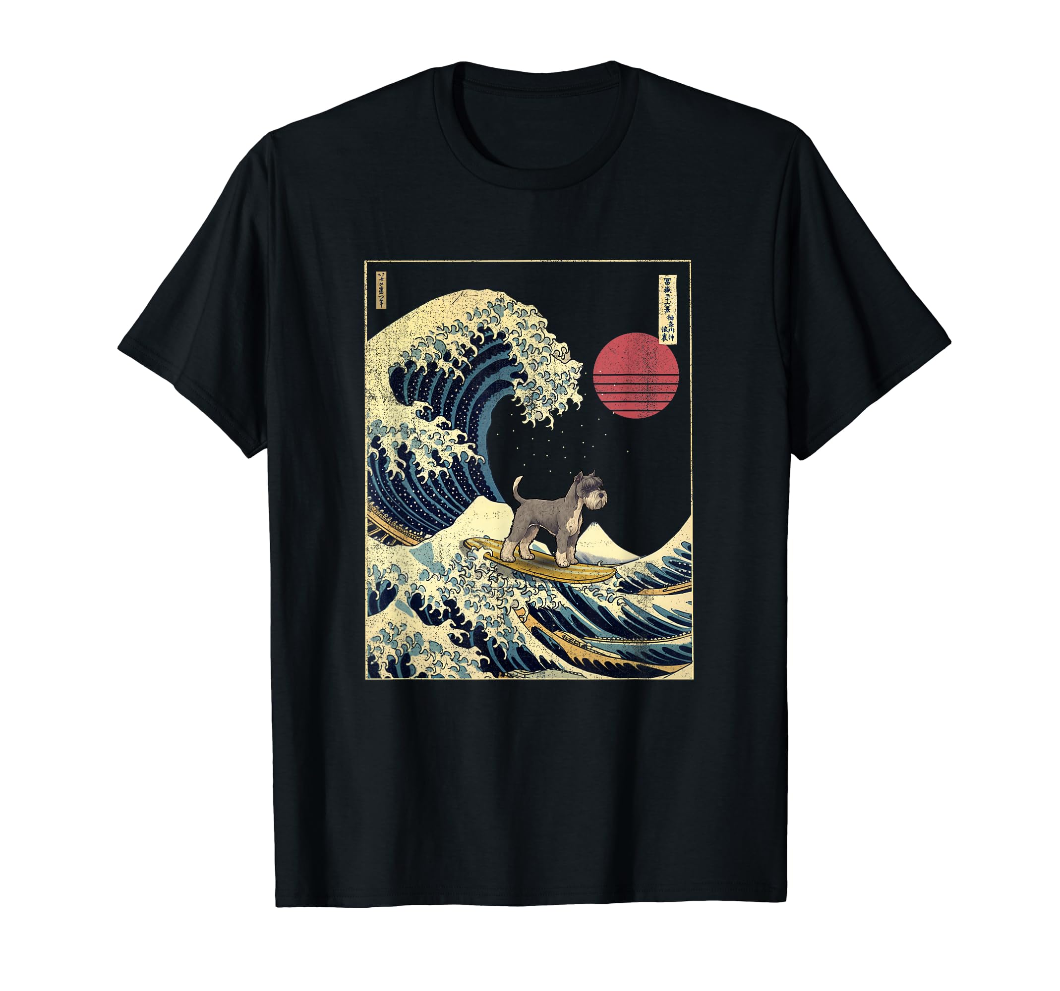 

Miniature Schnauzer, Japanese, Kanagawa Waves, Funny Surf Dog T-Shirt