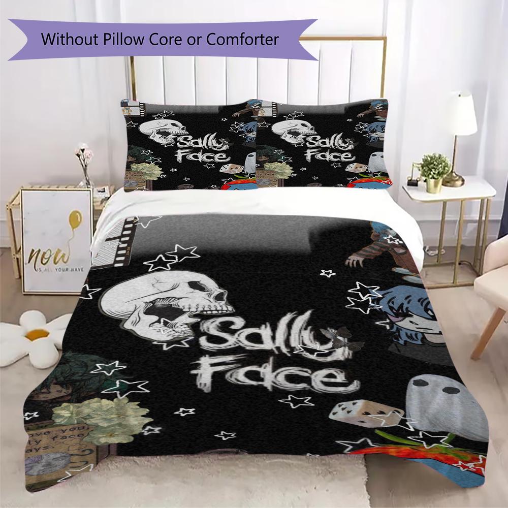 sally face Pattern Bedding uilt Set uilt Cover Pillowcase Home Decoration Birthday Gift (1 * duvet cover + 2 * pillowcase without core)140