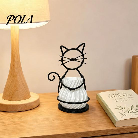 Textured Flower Pots Cat Pot Holder, Multifunctional Desktop Vase Pen Organizer for PLA Small Plants, Minimalist Stand with Pots, Home Decor