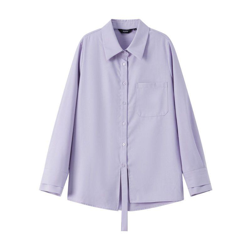 

Asymmetric Ribbon Shoulder Straight-leg Autumn Work Clothing Shirt Taro Purple (Ready Stock) - Batch 2 L