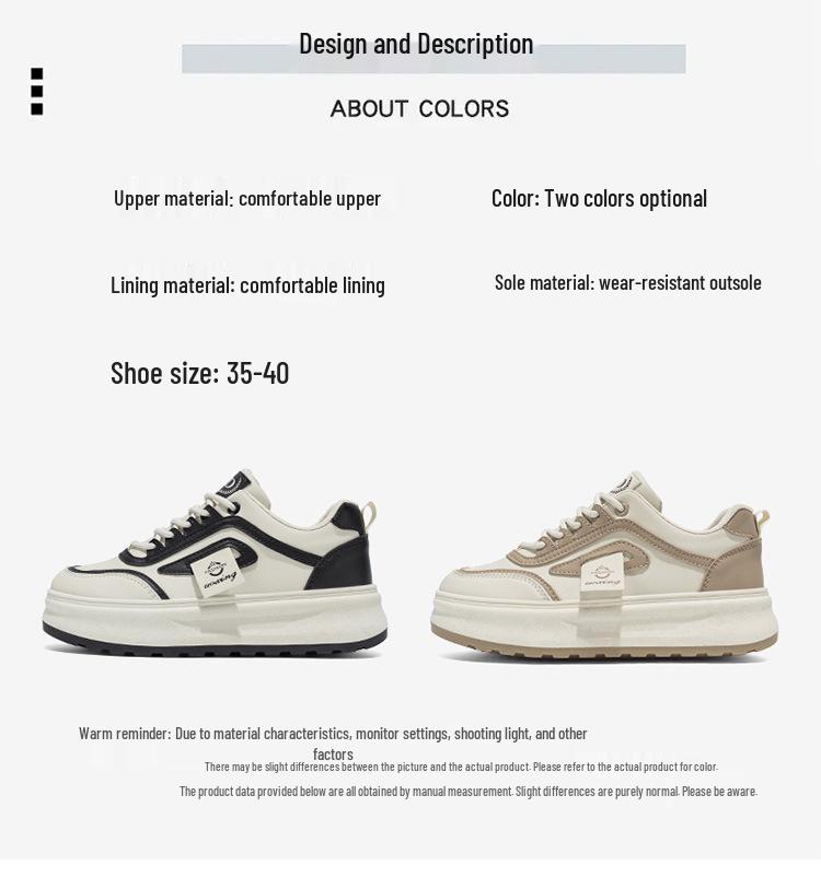 2025 Spring Women's Trendy Korean-Style White Breathable Skate Shoes with Versatile Thick Soles