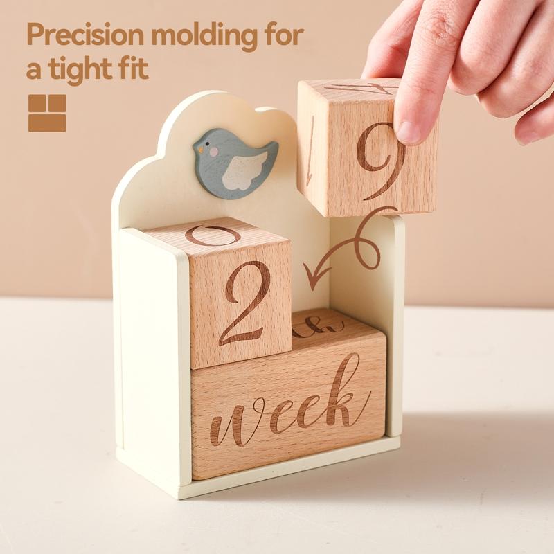 Baby Wood Milestone Photography Accessory Toy Cartoon Bird Time Recorder Box Baby Room Decoration Baby Anniversary Baby Gifts