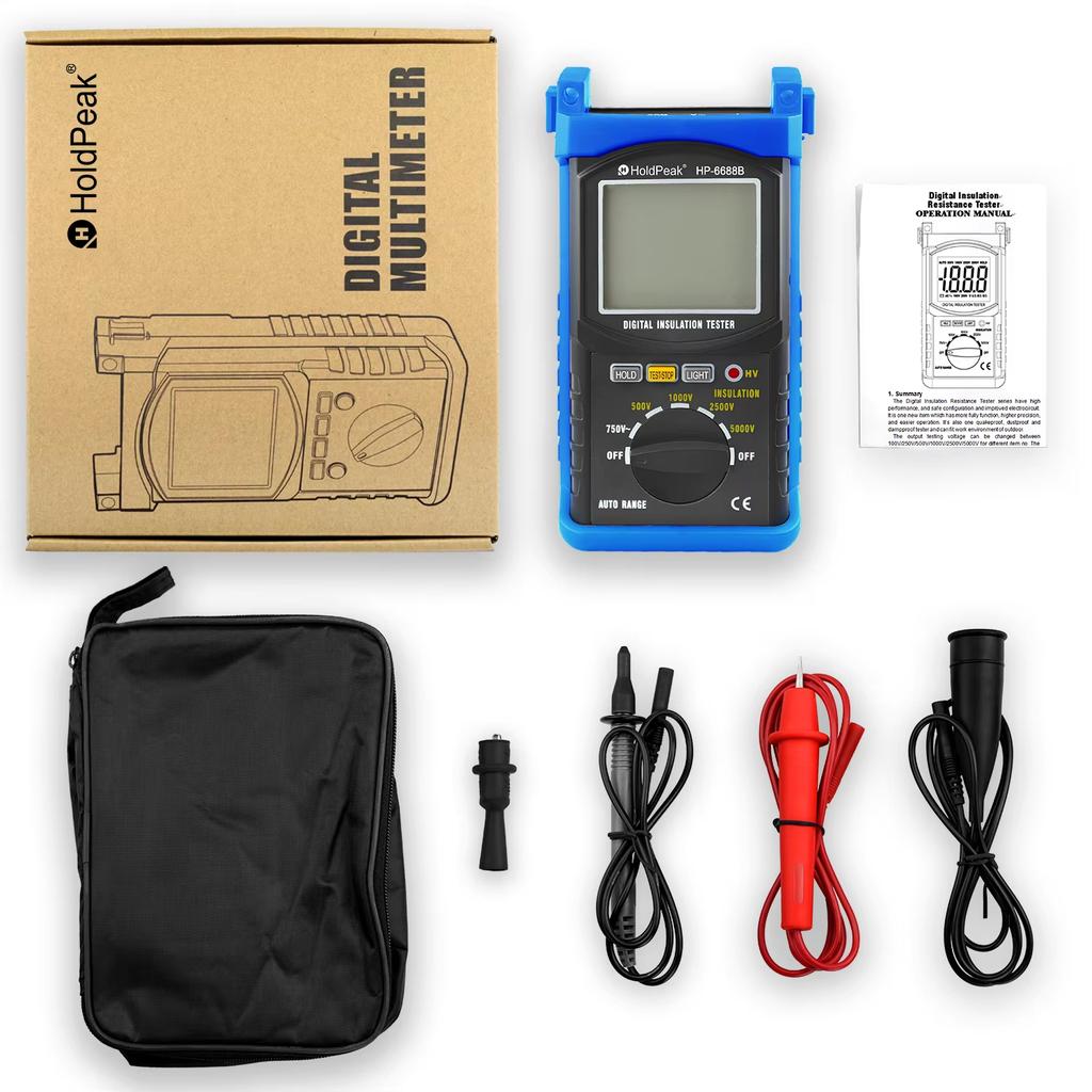  Portable Digital Insulation Resistance Tester, Voltage Range Up To 5000V, BT-6688B Digital Dielectric Megohmmeter Tool