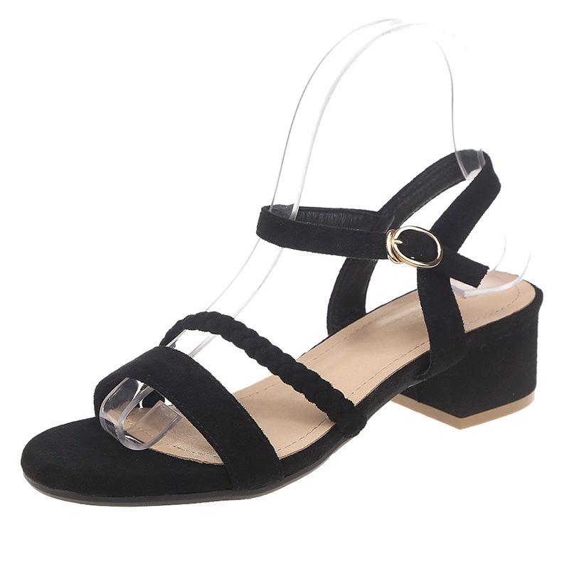 

Сандалии новые женские летние феи стиль толстый каблук сетчатые красные с одним словом пряжка римские туфли на каблуке с юбкой 39 чёрный