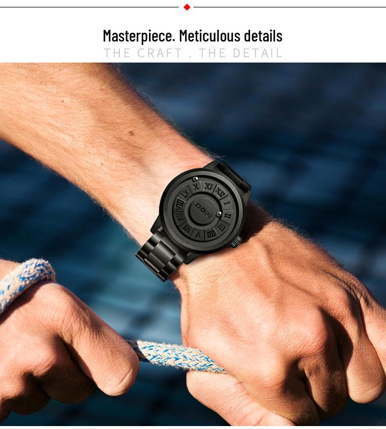 DOM Black Technology Men's Waterproof Quartz Watch with Roman Numeral Dial and Steel Ball Magnetic Levitation.