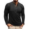 Mens Vintage Color Block Long Sleeve Crew Neck Henley T Shirt Casual Top
