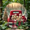 Rustic Round Metal Sign Dog Red Truck Christmas Wall Decor