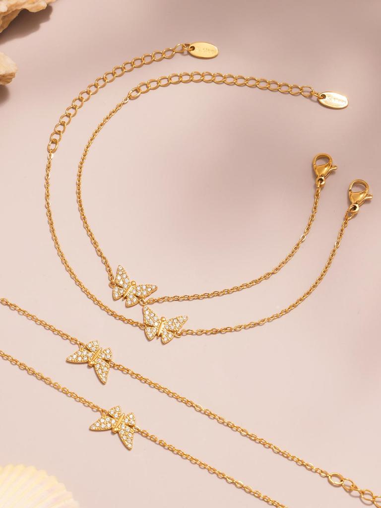 Oumaka Butterfly Zircon Clavicle Necklace & Bracelet Set - 5A Quality, Stainless Steel, Individual Design