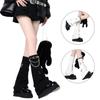Gothic Punk Ripped Hole Knit Leg Warmers Sleeve with Chain Leather Buckled Belt Flared Boot Covers Long Socks for Women