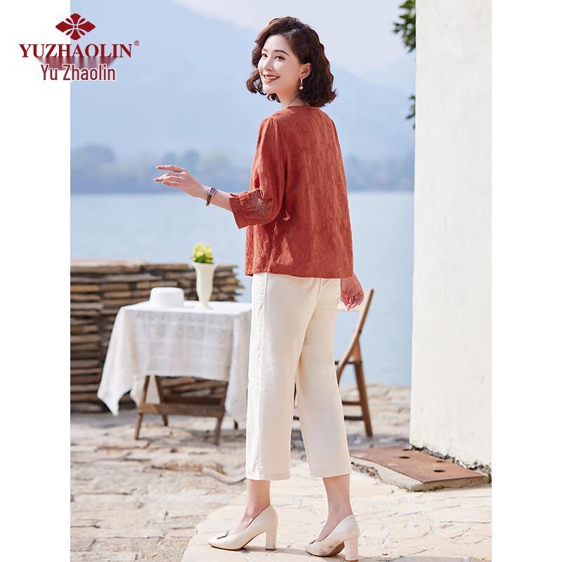 Yu Zhaolin Elderly Women's Summer Two-Piece 3/4 Sleeve T-Shirt Set