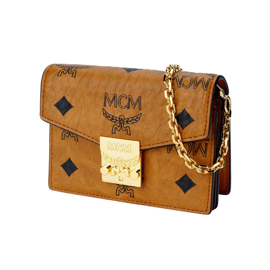MCM Tracy Removable Chain Shoulder Strap Printed Coated Canvas Mini Crossbody Wallet Women crossbody bag Cognac MYADAXT01CO001