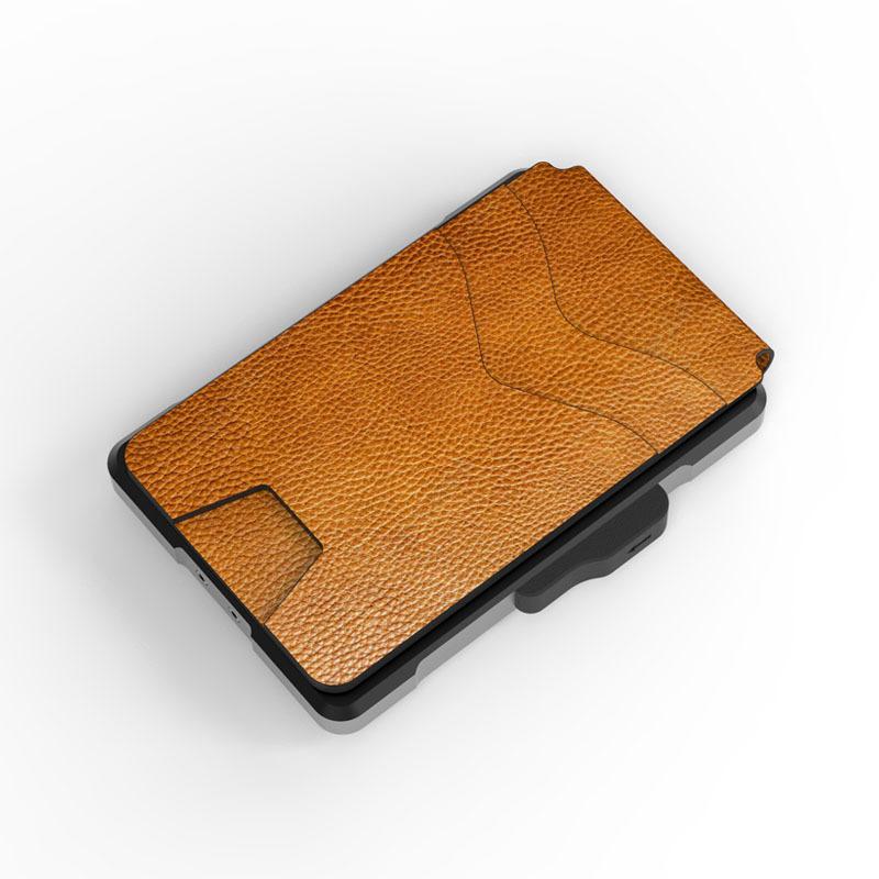 RFID Men's Leather Card Bag Metal Anti-Magnetic Automatic Bullet Card Wallet Credit Card Business Card Box Wallet