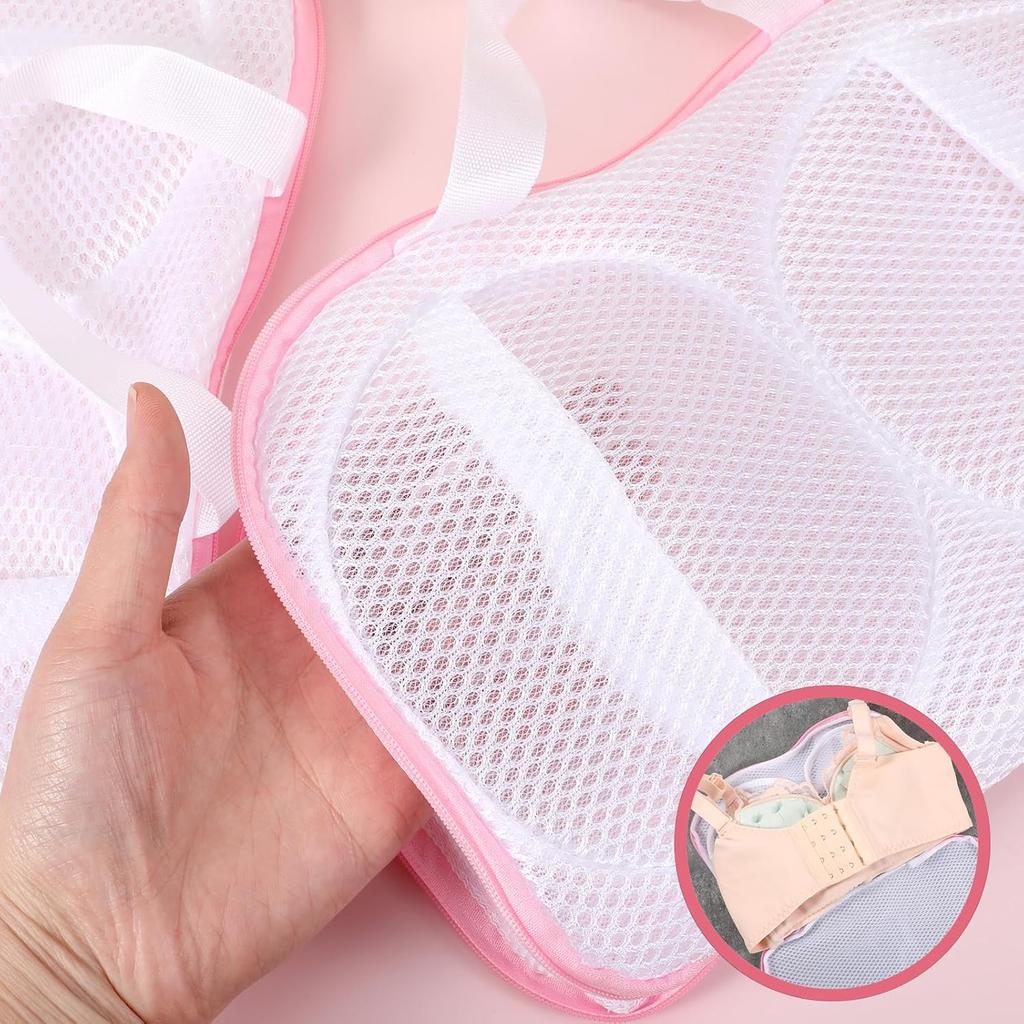2 Pack Large Bra Laundry Bags for Washing Machine, Brassiere Wash Bags for Laundry, Lingerie Bag for Washing Delicates, Pink Bra Washer Protector