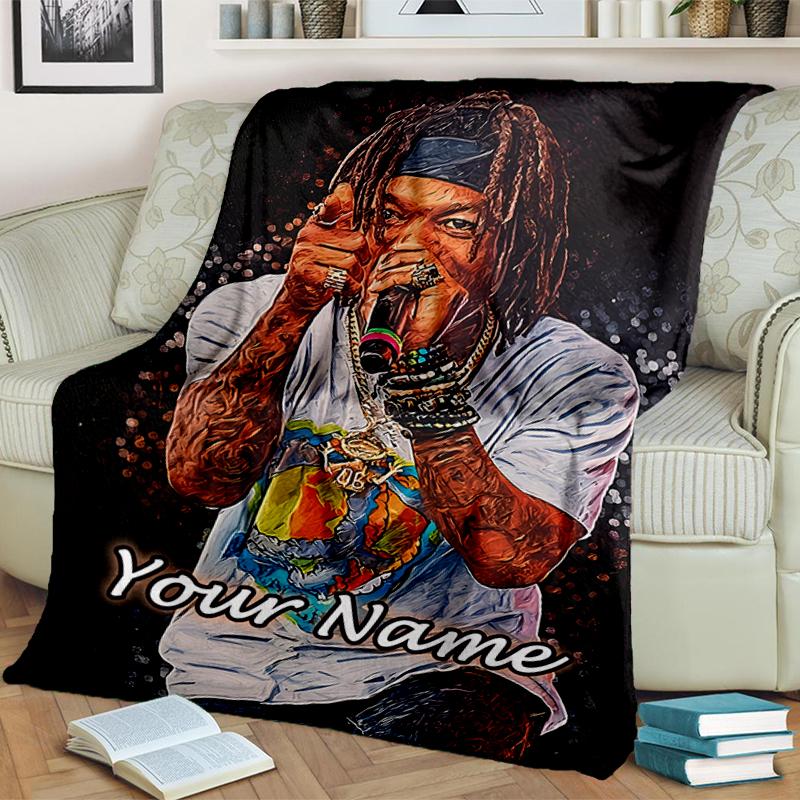 1PC Custom Name Rap Star Energy Style Flannel Blanket Versatile,all-season Throw Suitable for the Living Room,bedroom,camping,travel,and Gift