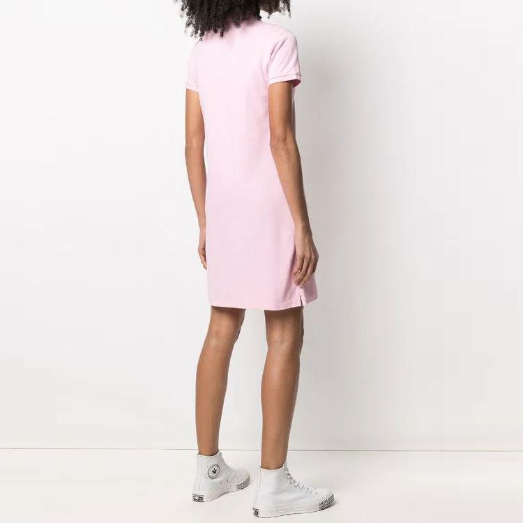 Polo Ralph Lauren Polo Pony Solid Logo Embroidered Short Sleeve A-Line Midi Dress Women dresses Pink 211799490012P-012
