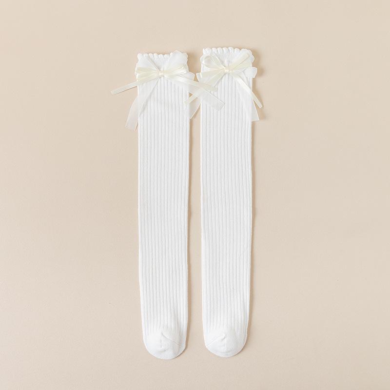 

Детские вязаные бархатные гетры с бантом и кружевом - шерстяные носки до середины икры в корейском стиле 3-12 Years белый