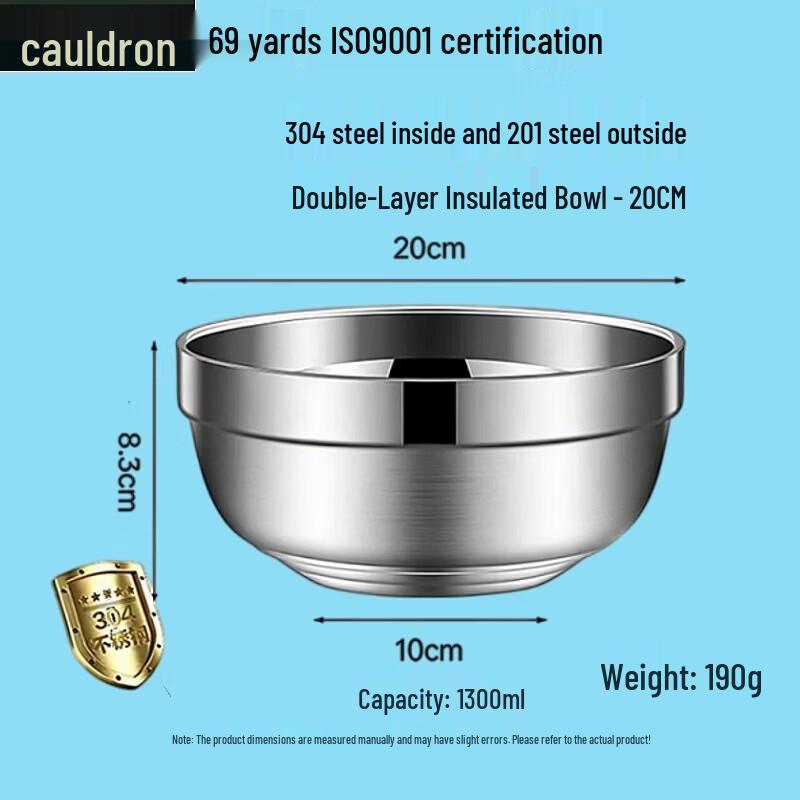 Fuoou 304 Stainless Steel Double-Layer Rice Bowl