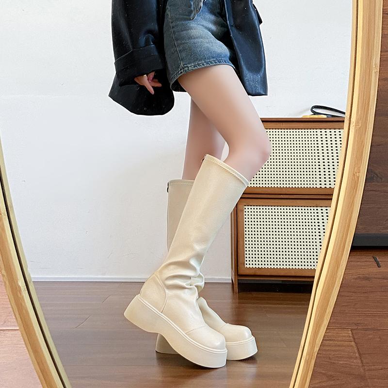 Autumn Winter Platform Thick Sole Women Knee High Boots Cosy Soft Leather Street Style  Mordern Long Booties Zapatos De Mujes
