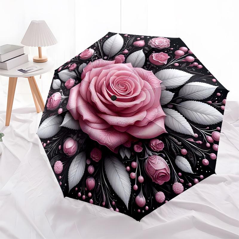1pc Pink Rose Mandala Design Umbrella with Plastic Handle,Suitable for All Seasons Home Travel Outdoor UmbrellaB1594