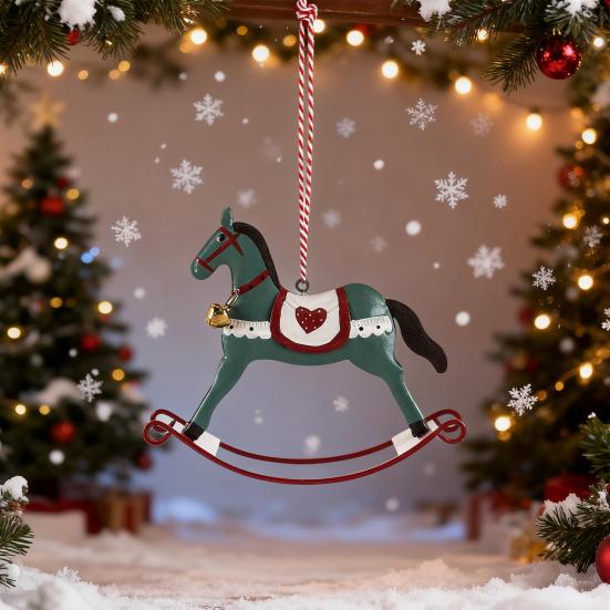 Christmas Hanging Horse Figurines Iron Rocking Horse Ornament Eye-catching Christmas Tree Pendant Home Party Festival DIY Gift