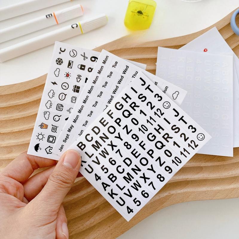 3sheets Letter Number Stickers,Month  Week Weather Sign Labels,Journal Diary Collage Decoration Index Stickers