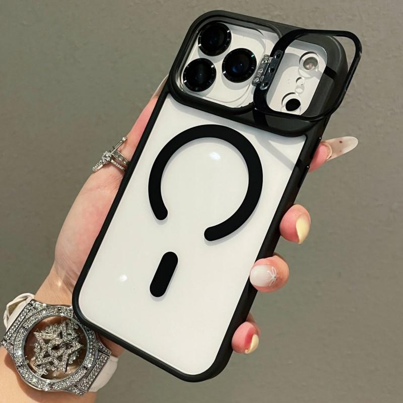 Transparent Case For iPhone 17 Air 16 15 14 Plus 13 12 11 Pro Max For Magsafe Wireless Charge Camera Stand Holder Lens Cover