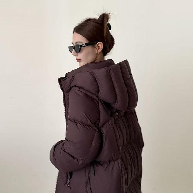 High luxury long white duck down jacket women's 2024 winter thickened hooded large version loose knee puff bread jacket