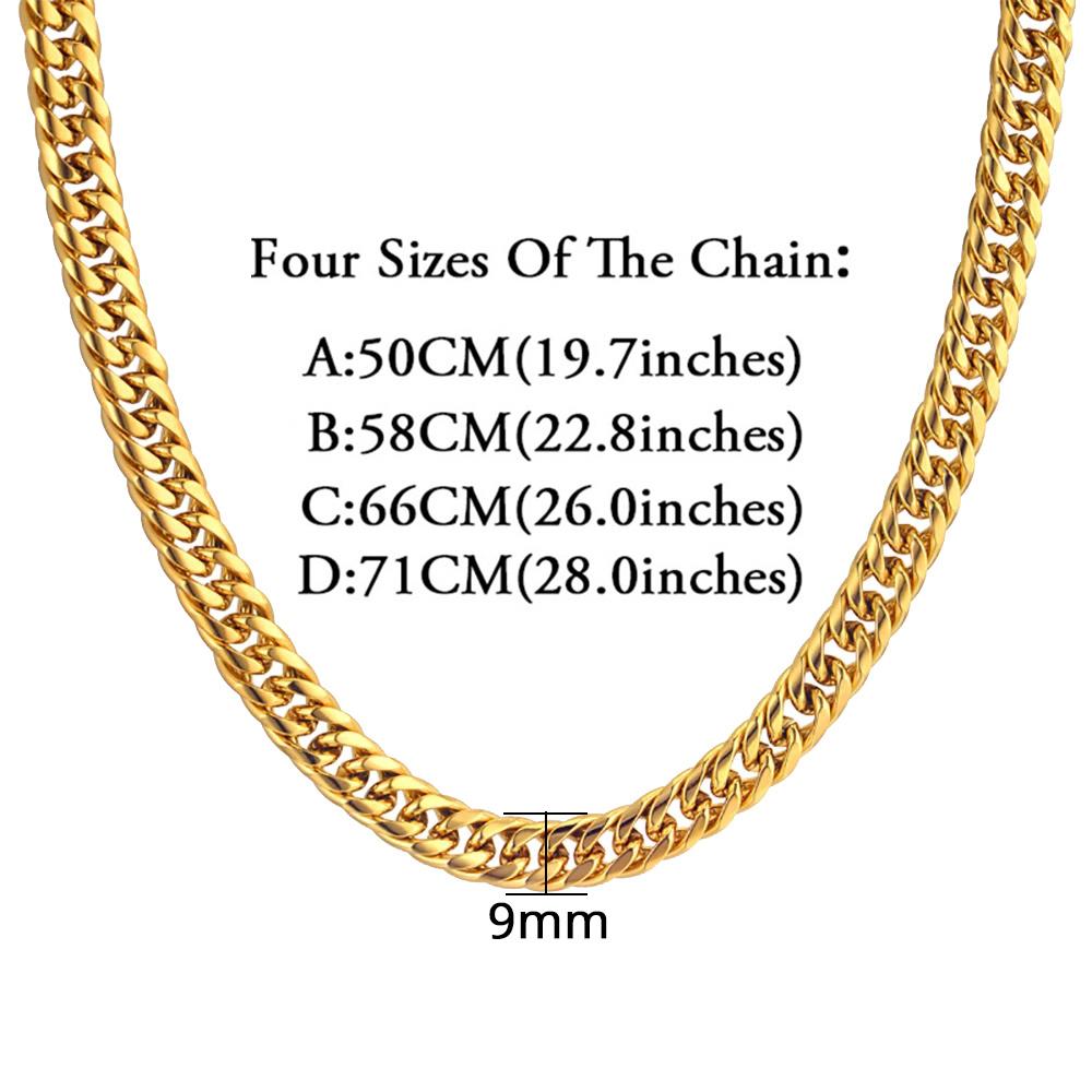 9MM Gold Plated Chunky Miami Cuban Link Chain Necklaces Hip Hop Thick Silver Color Stainless Steel Heavy Chains For Men Jewelry