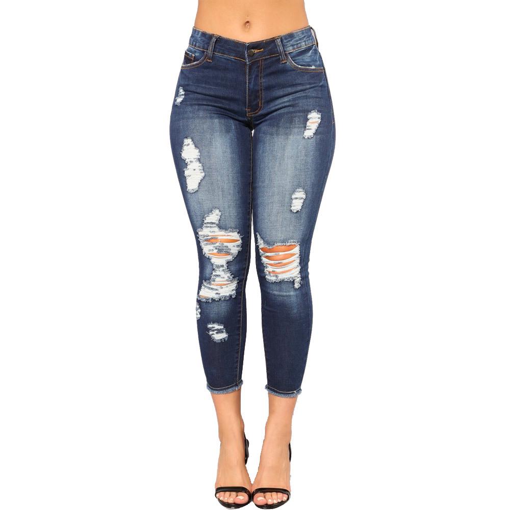 2024 Summer Jeans High Elastic 9/4 Split Hole Women's Tight and Hip Lifting Fashion Denim
